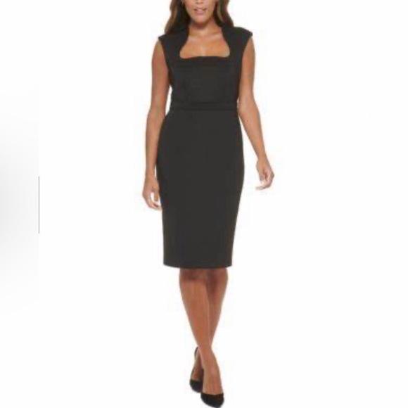 Calvin Klein Dresses & Skirts - Calvin Klein Black Curved Neck Scuba Midi Sheath Dress